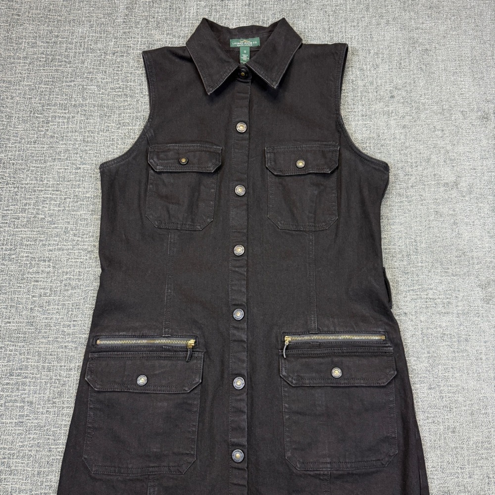 Lauren Ralph Lauren Dress Womens 12 Black Denim Utility Cargo Sleeveless Maxi